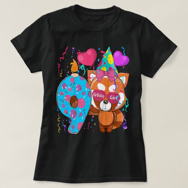 Kids Red Panda 9th Birthday Girl I'm 9 Years Old G T-Shirt (Design Front)
