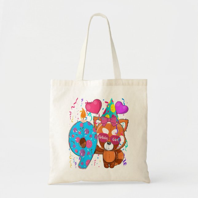 Kids Red Panda 9th Birthday Girl I'm 9 Years Old G Tote Bag (Front)