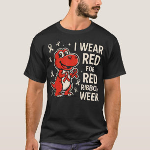 Kids Red Ribbon Week Awareness Cute Dinosaur T-Shirt