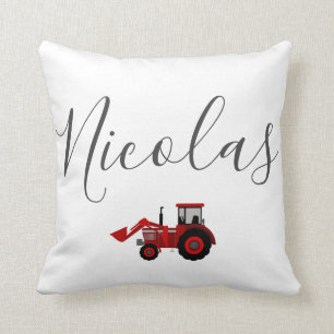 kids Red tractor customizable name Cushion