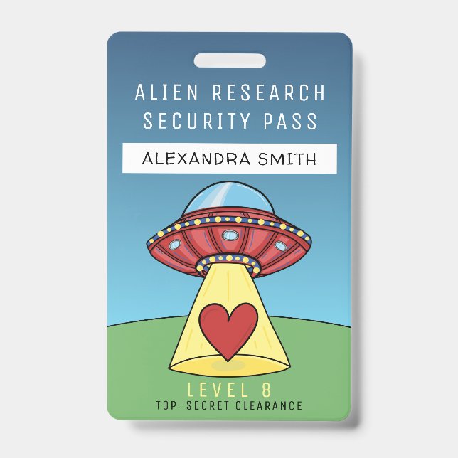 Kids Red UFO Party Alien Research Security Pass ID Badge (Front)