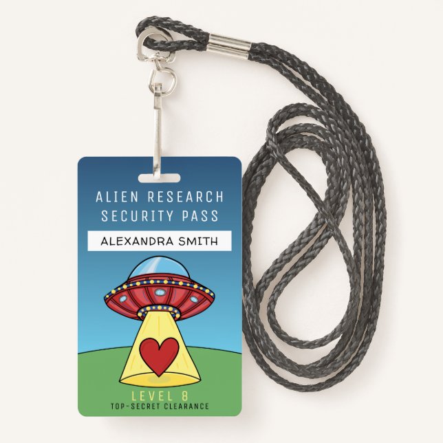 Kids Red UFO Party Alien Research Security Pass ID Badge (Front with Lanyard)