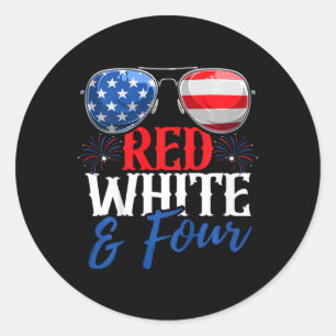 Kids Red White And Four 4th Of July Birthday Party Classic Round Sticker