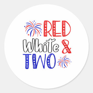 Kids Red White And Two 2nd Birthday 4th Of July In Classic Round Sticker