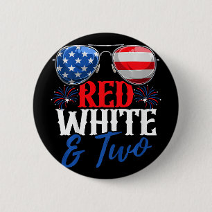 Kids Red White And Two 4th Of July Birthday Party 6 Cm Round Badge