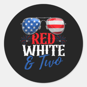 Kids Red White And Two 4th Of July Birthday Party  Classic Round Sticker