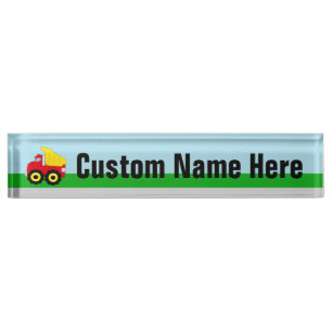 Kid's Red/Yellow Dump Truck on Road Nameplate