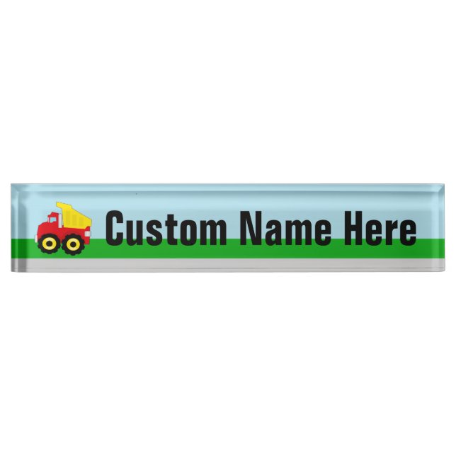 Kid's Red/Yellow Dump Truck on Road Nameplate (Front)
