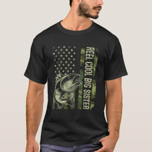 Kids Reel Cool Big Sister Camouflage American Flag T-Shirt