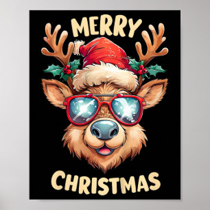 Kids Reindeer Merry Christmas Santa Hat Xmas Toddl Poster