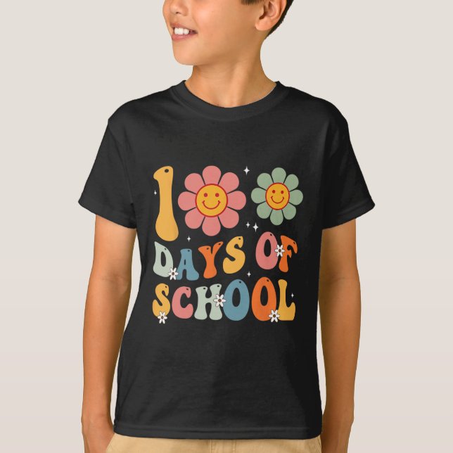 Kids Rero Groovy 100 Days Happy 100h Day Of School T-Shirt (Front)