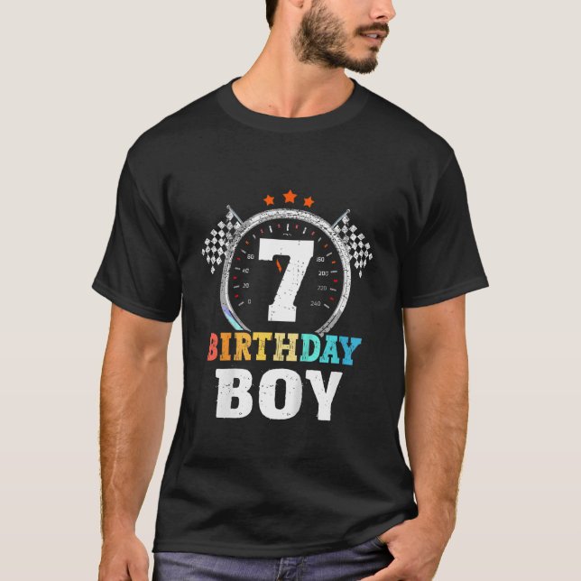 Kids Retro Birthday Boy 7 Seven Race Car 7th Birth T-Shirt (Front)
