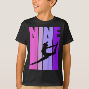 Kids Retro Girls Gymnastics 9 9th Ninth Birthday S T-Shirt