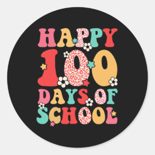 Kids Retro Groovy 100 Days Happy 100th Day Of Scho Classic Round Sticker
