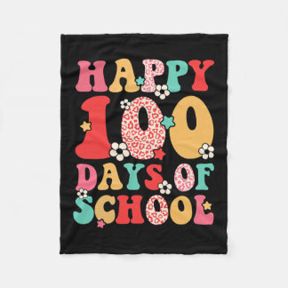 Kids Retro Groovy 100 Days Happy 100th Day Of Scho Fleece Blanket
