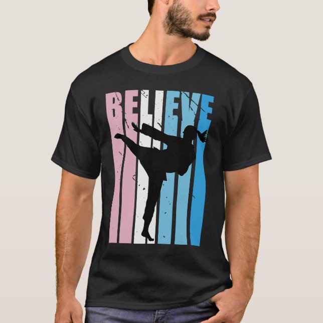 Kids Retro Karate Motivational Believe Practice Th T-Shirt (Front)