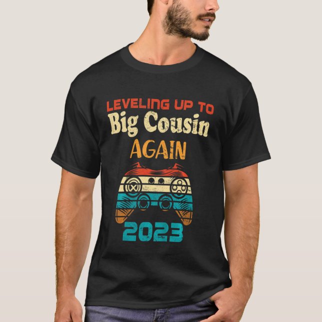 Kids Retro Leveling Up To Big Cousin Again 2023 Ga T-Shirt (Front)