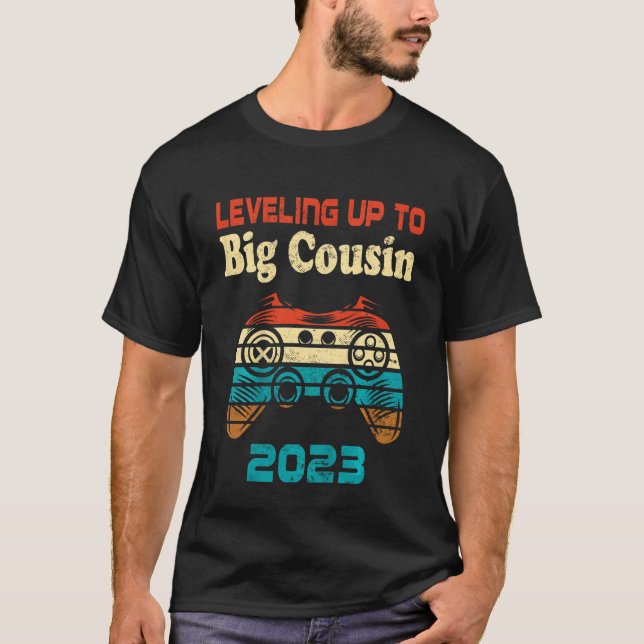 Kids Retro Levelling Up To Big Cousin 2023 Promote T-Shirt (Front)