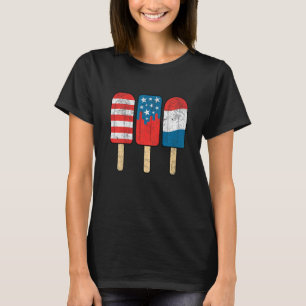 Kids Retro Patriotic July 4th Popsicle Red White B T-Shirt