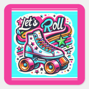 Kids Retro Roller Skating Party Square Sticker