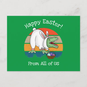 Kids Retro T-Rex in Easter Bunny Costume Egg Hunt Postcard