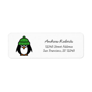 Kids return address labels with cute penguin bird