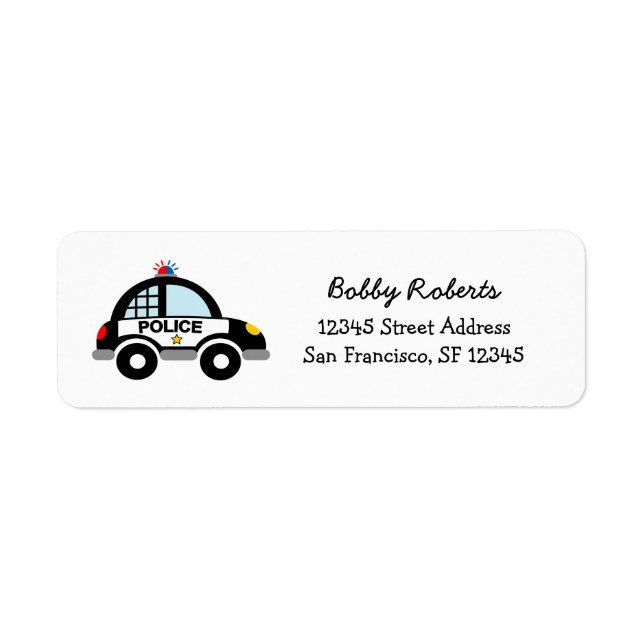 Kid's Return Address Labels with cute police car (Front)