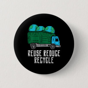 Kids Reuse Reduce Recycle Garbage Truck Earth Boys 6 Cm Round Badge