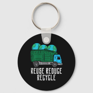 Kids Reuse Reduce Recycle Garbage Truck Earth Boys Key Ring