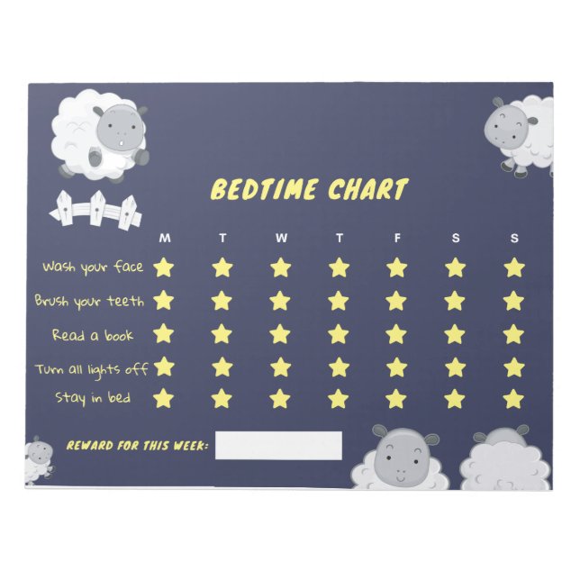 Kids Reward System Bedtime Responsibility Tracker Notepad (Front)