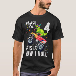 Kids Rex Dinosaur Monster Truck 4th Birthday Boys T-Shirt