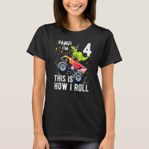 Kids Rex Dinosaur Monster Truck 4th Birthday Boys T-Shirt