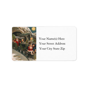 Kids Ride Santa Claus Train Vintage Label