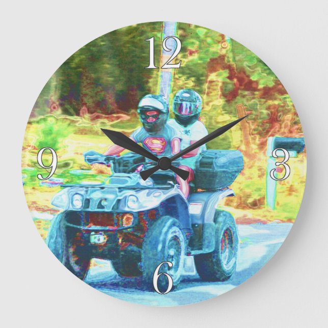 Kids Riding an ATV All Terrain Vehicle on Road Large Clock (Front)