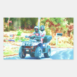Kids Riding an ATV All Terrain Vehicle on Road Rectangular Sticker