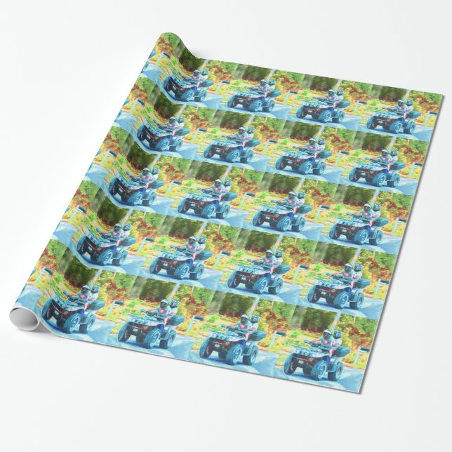 Kids Riding an ATV All Terrain Vehicle on Road Wrapping Paper (Unrolled)