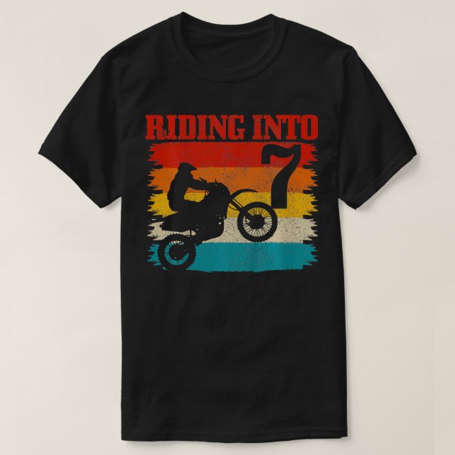 Kids Riding Into 7 Motocross 7th Birthday Dirt Bik T-Shirt (Design Front)