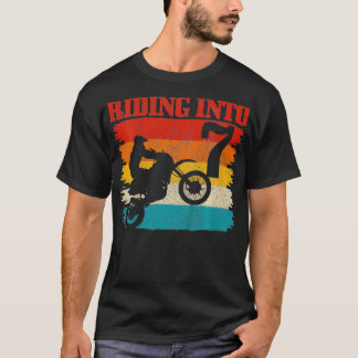 Kids Riding Into 7 Motocross 7th Birthday Dirt Bik T-Shirt