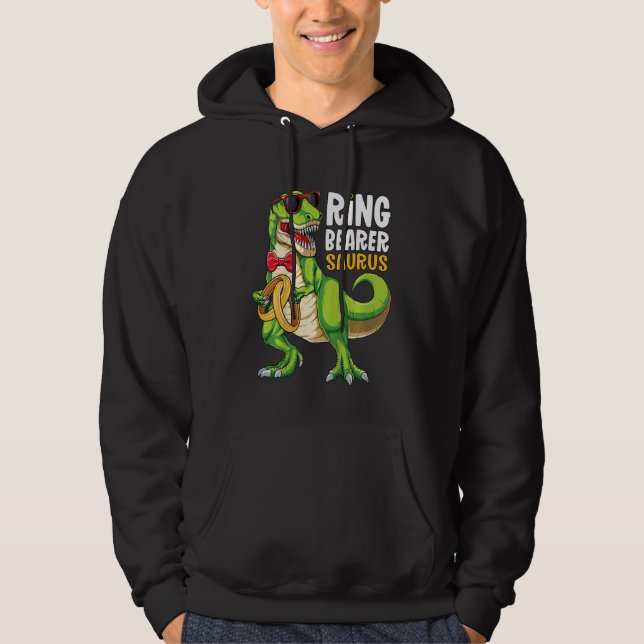 Kids Ring Dude  Boys T Rex Wedding Party Ring Bear Hoodie (Front)