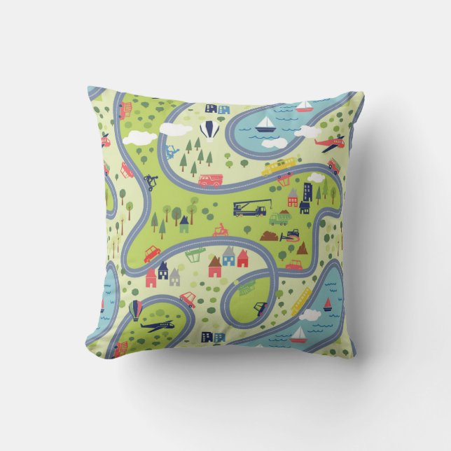 Kids Roadtrip Landscape Pattern Cushion (Front)