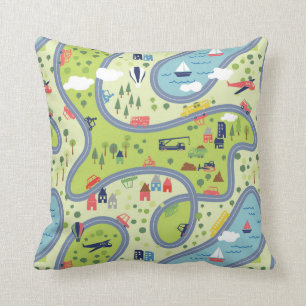 Kids Roadtrip Landscape Pattern Cushion