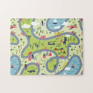 Kids Roadtrip Landscape Pattern Jigsaw Puzzle