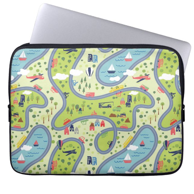 Kids Roadtrip Landscape Pattern Laptop Sleeve (Front)