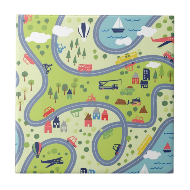Kids Roadtrip Landscape Pattern Tile (Front)