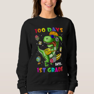Kids Roaring Into 100 Days Of School Rex Dinosaur Sweatshirt