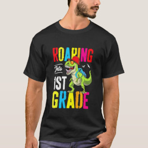 Kids Roaring Into 1st Grade Dinosaur Backpack Back T-Shirt