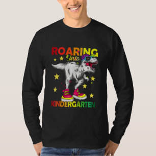 Kids Roaring Into Kindergarten Back To School Dino T-Shirt