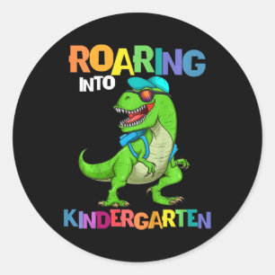 Kids Roaring Into Kindergarten Dinosaur T Rex Back Classic Round Sticker