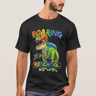 Kids Roaring Into Preschool Dinosaur Backpack Back T-Shirt