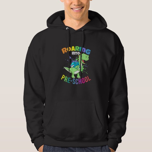 Kids Roaring Pre-School Toddler Boy First Day Of P Hoodie (Front)